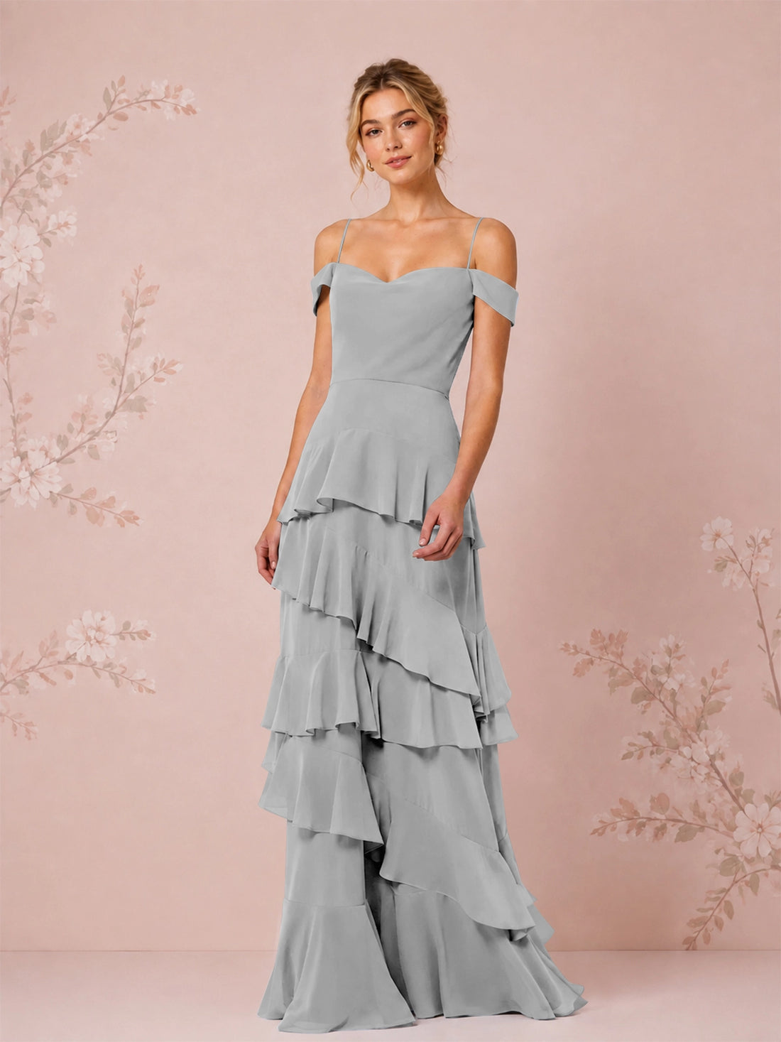 Chiffon Bridesmaid Dress with Tiered Ruffles 