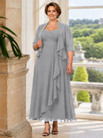 Two-piece Mother of the Bride Dress with Ruffle Design-Plus Size 