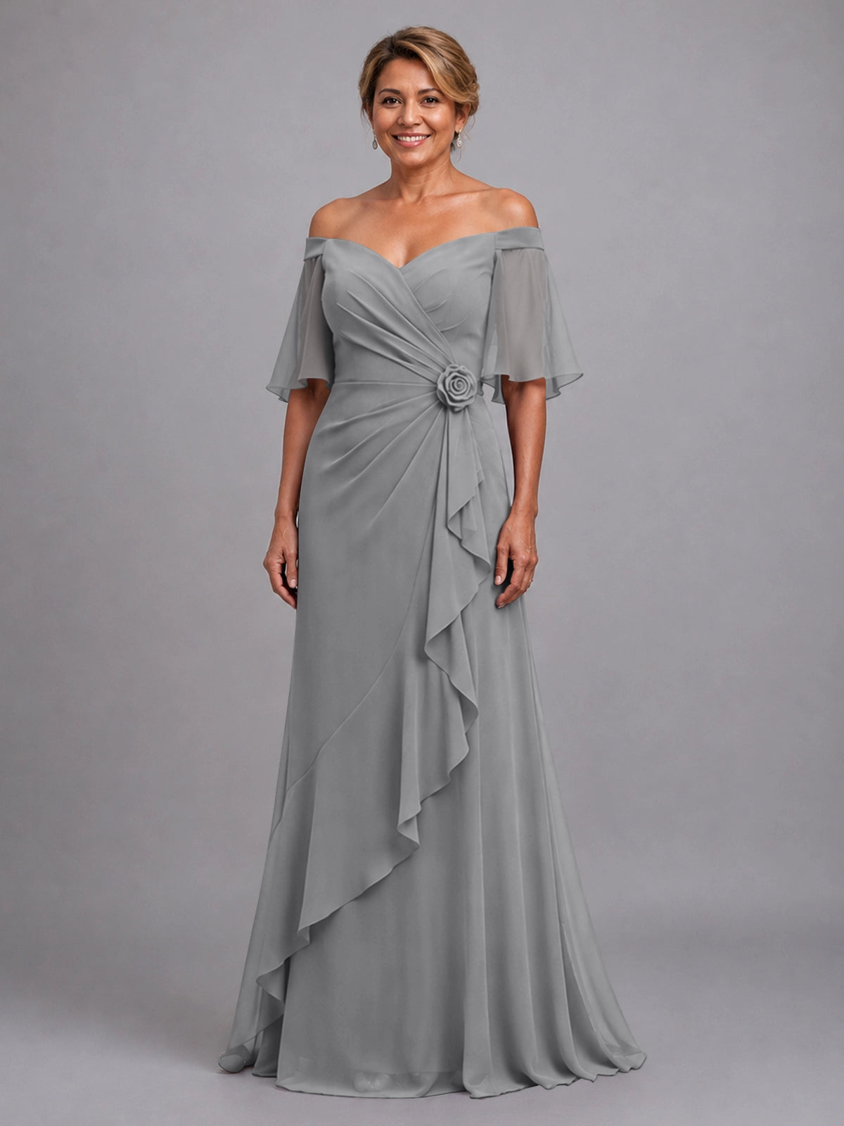 Chiffon Mother of the Bride Dress with 3D Rosette 