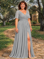 Surplice Neckline Mother of the Bride Dress with Slit-Plus Size 