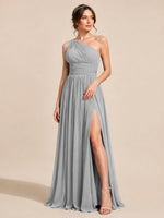 Chiffon Bridesmaid Dress with One-Shoulder Neckline 