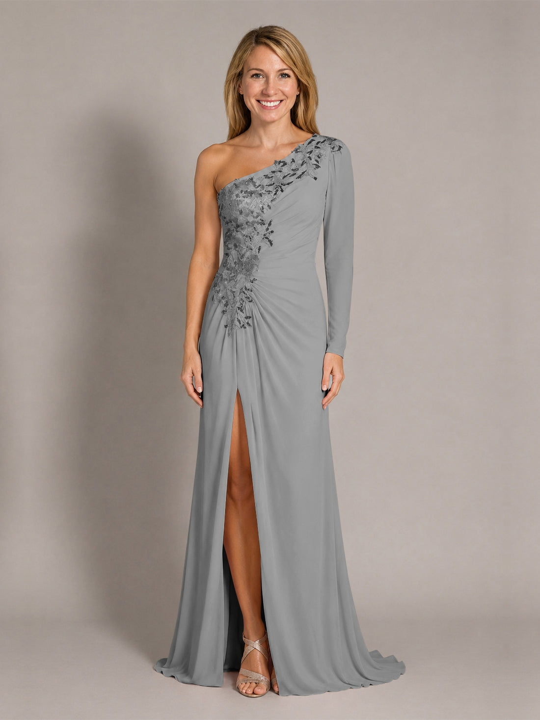 One-Shoulder Mother of the Bride Dress with Appliques