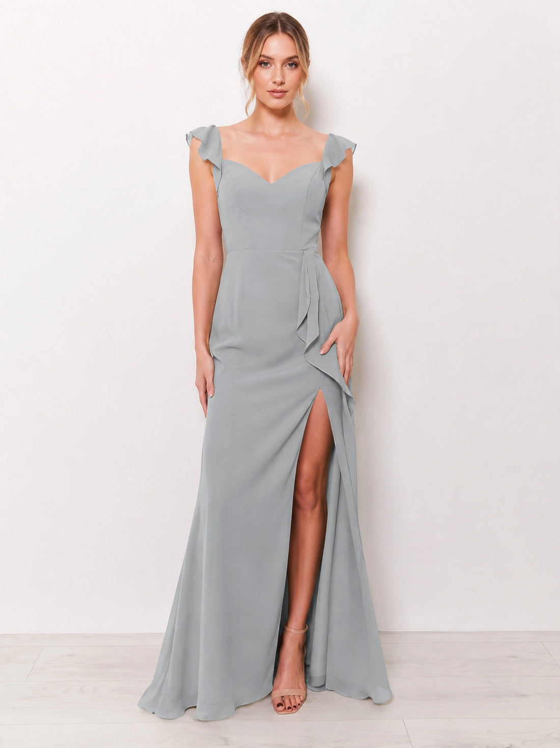 Chiffon Bridesmaid Dress with Ruffle Straps 