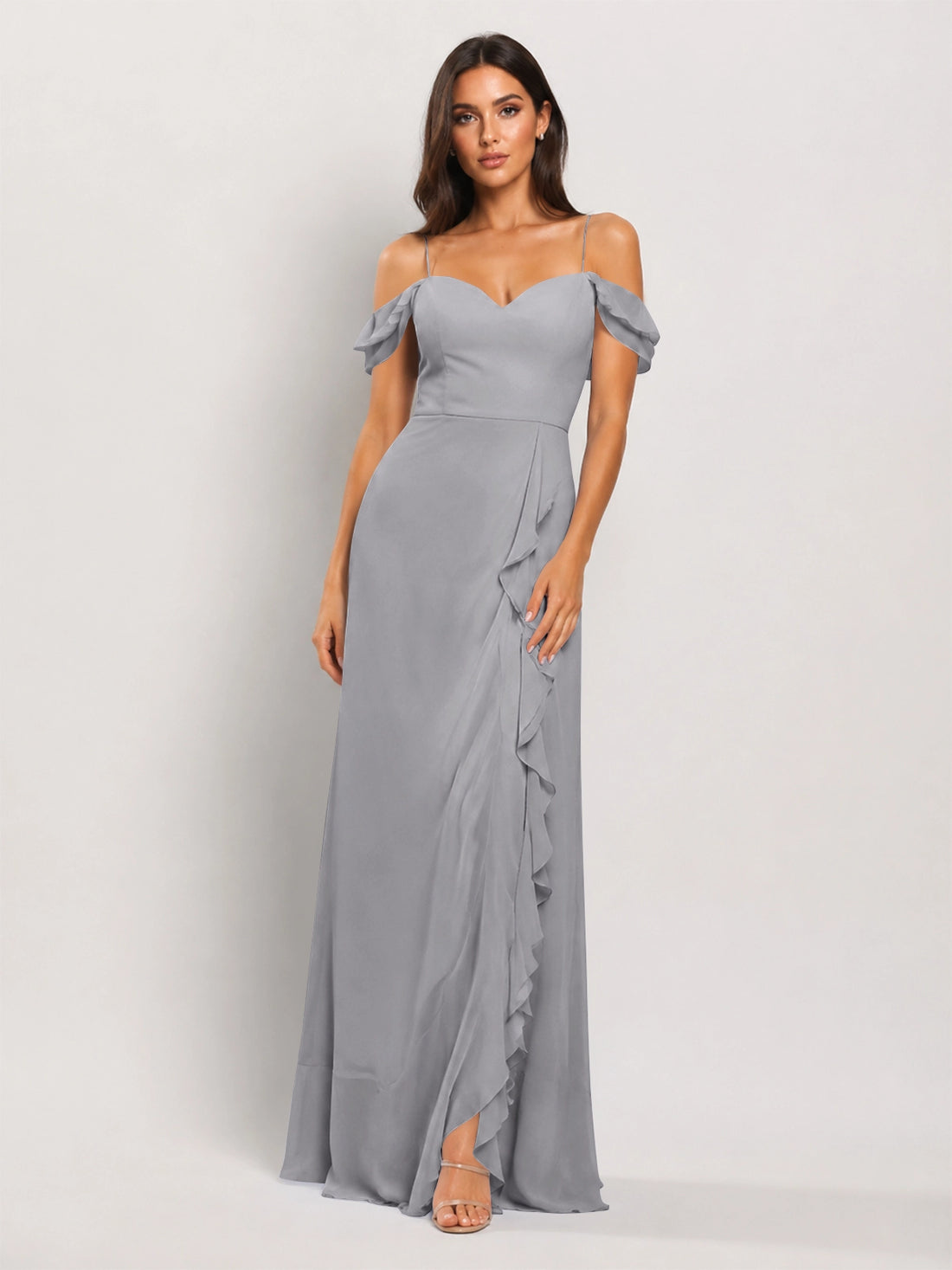 Sweetheart Neckline Bridesmaid Dress with Ruffled Details