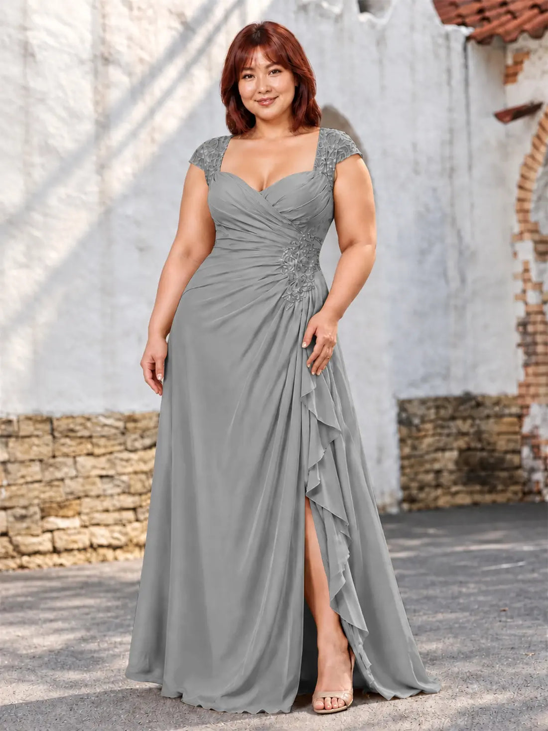 Chiffon Mother of the Bride Dress with Lace Appliques-Plus Size 