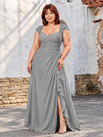 Chiffon Mother of the Bride Dress with Lace Appliques-Plus Size 