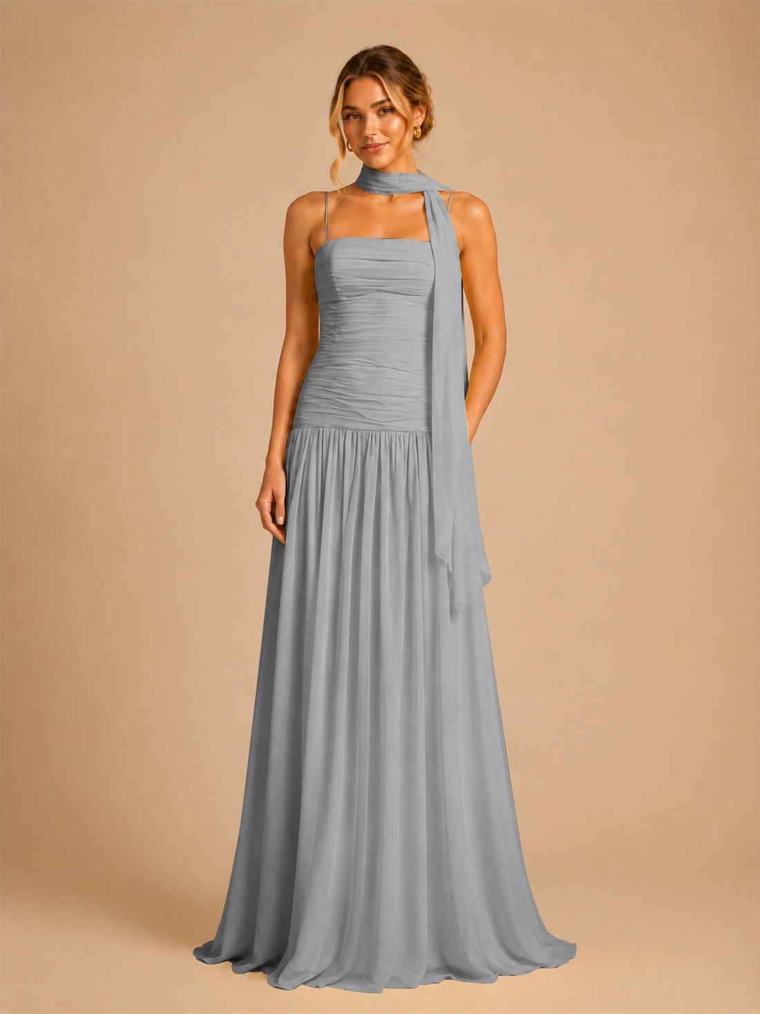 Chiffon Bridesmaid Dress with Scarf Detail 