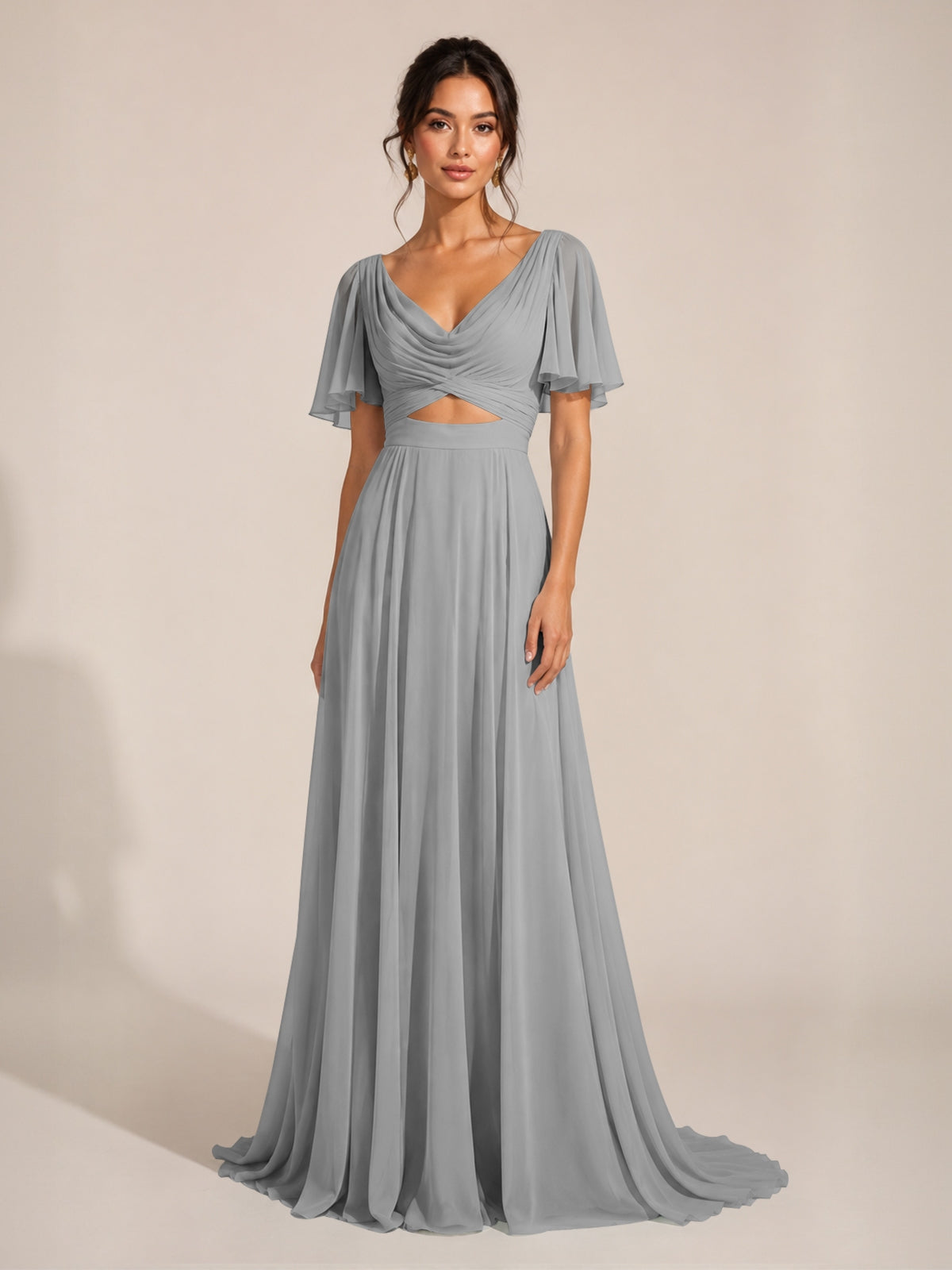 Cowl Neck Bridesmaid Dress with Cut-Out Detail