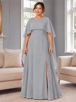 Chiffon Mother of the Bride Dress with Cape Overlay-Plus Size 