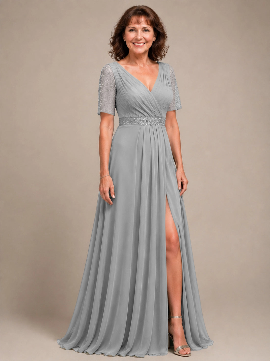 Surplice Neckline Mother of the Bride Dress with Slit 