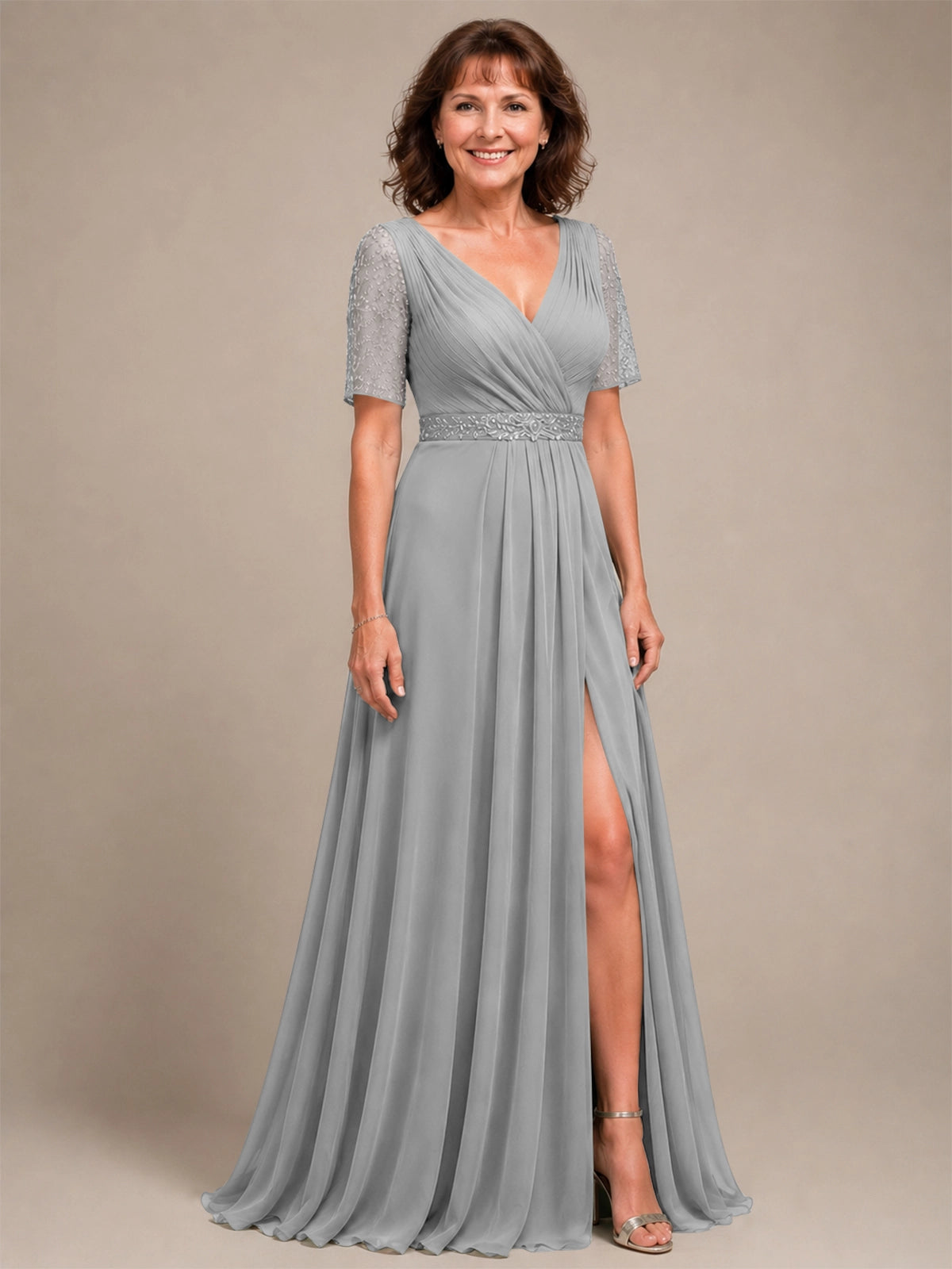 Surplice Neckline Mother of the Bride Dress with Slit 
