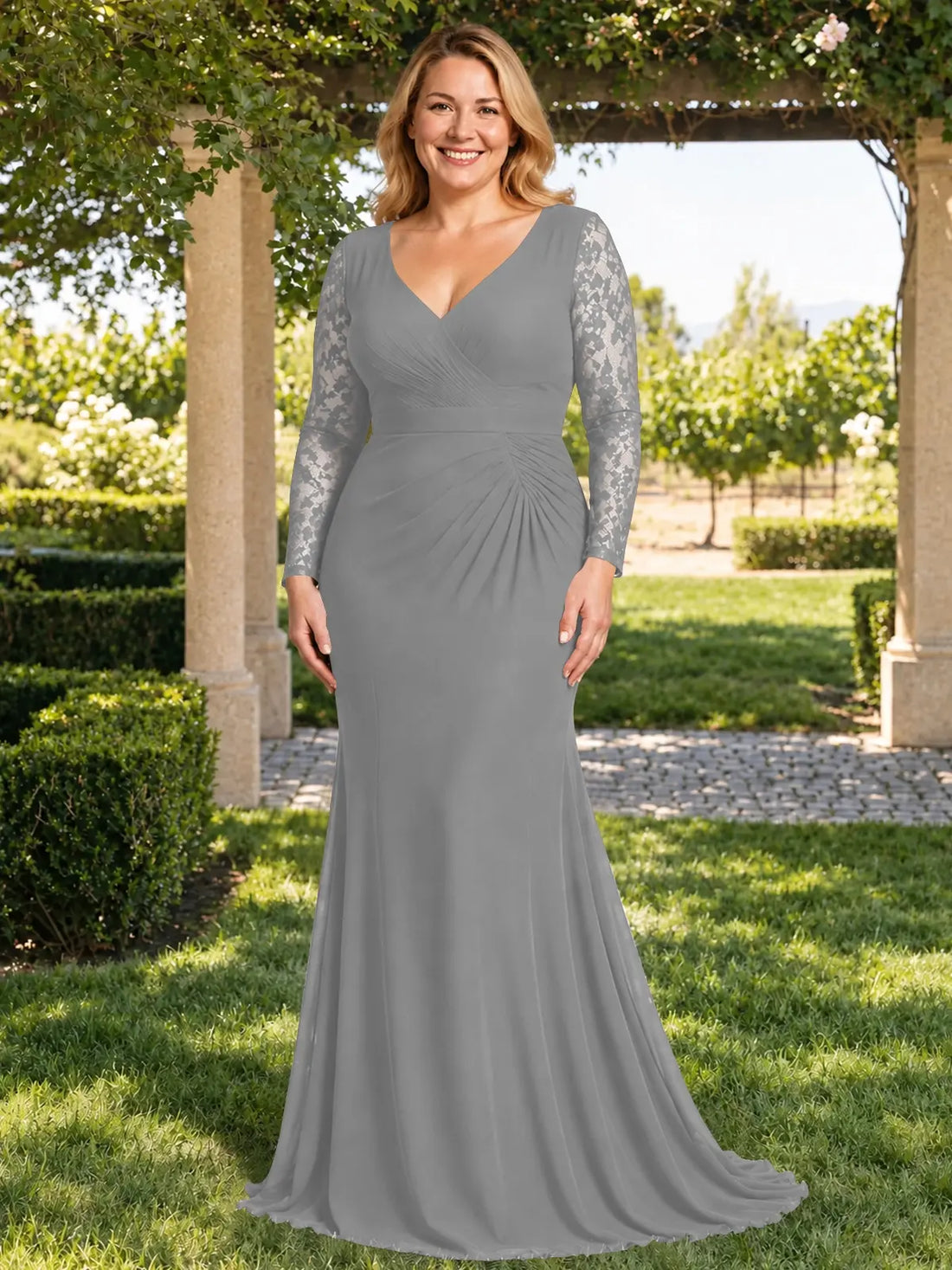 Mermaid Mother of the Bride Dress with Long Lace Sleeves-Plus Size 
