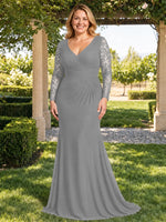 Mermaid Mother of the Bride Dress with Long Lace Sleeves-Plus Size 