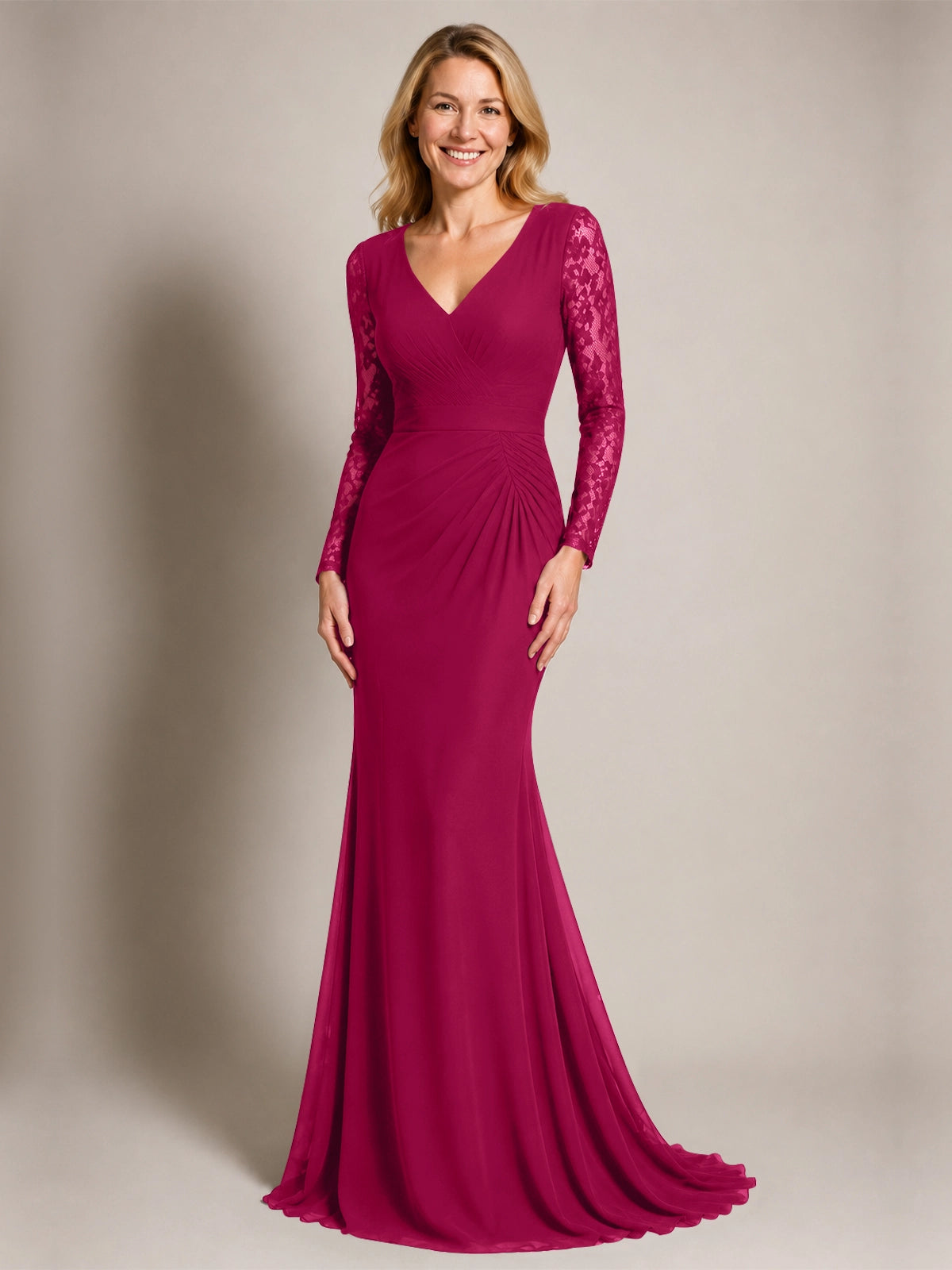 Mermaid Mother of the Bride Dress with Long Lace Sleeves 
