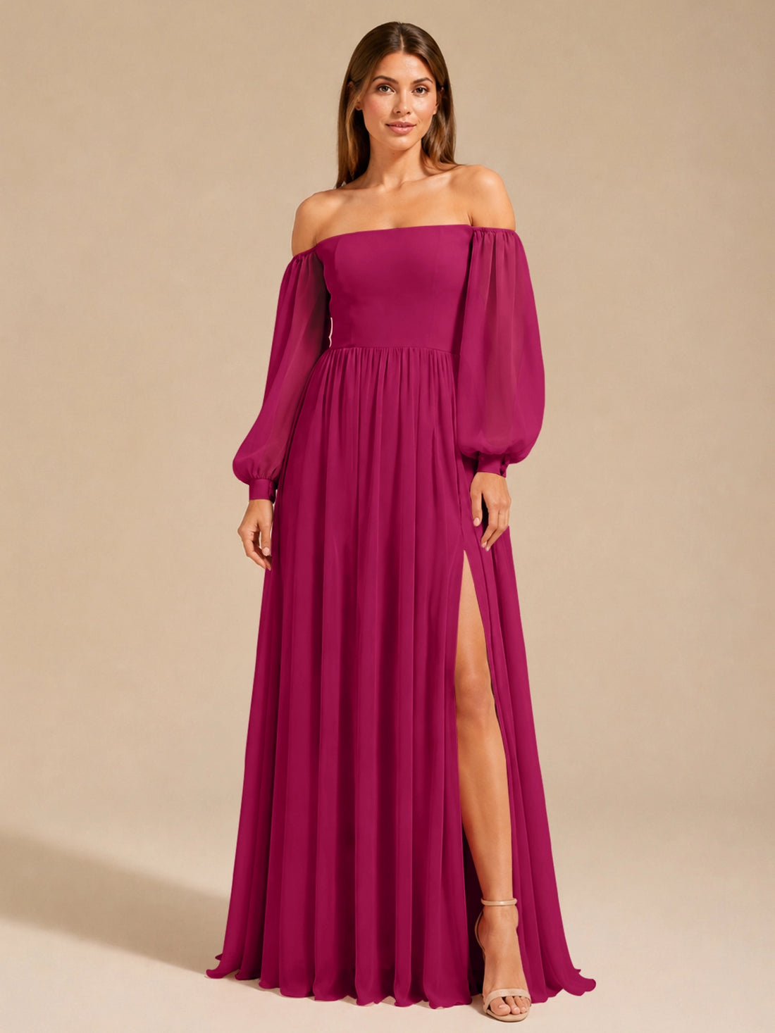 A-line Bridesmaid Dress with Long Bishop Sleeves 