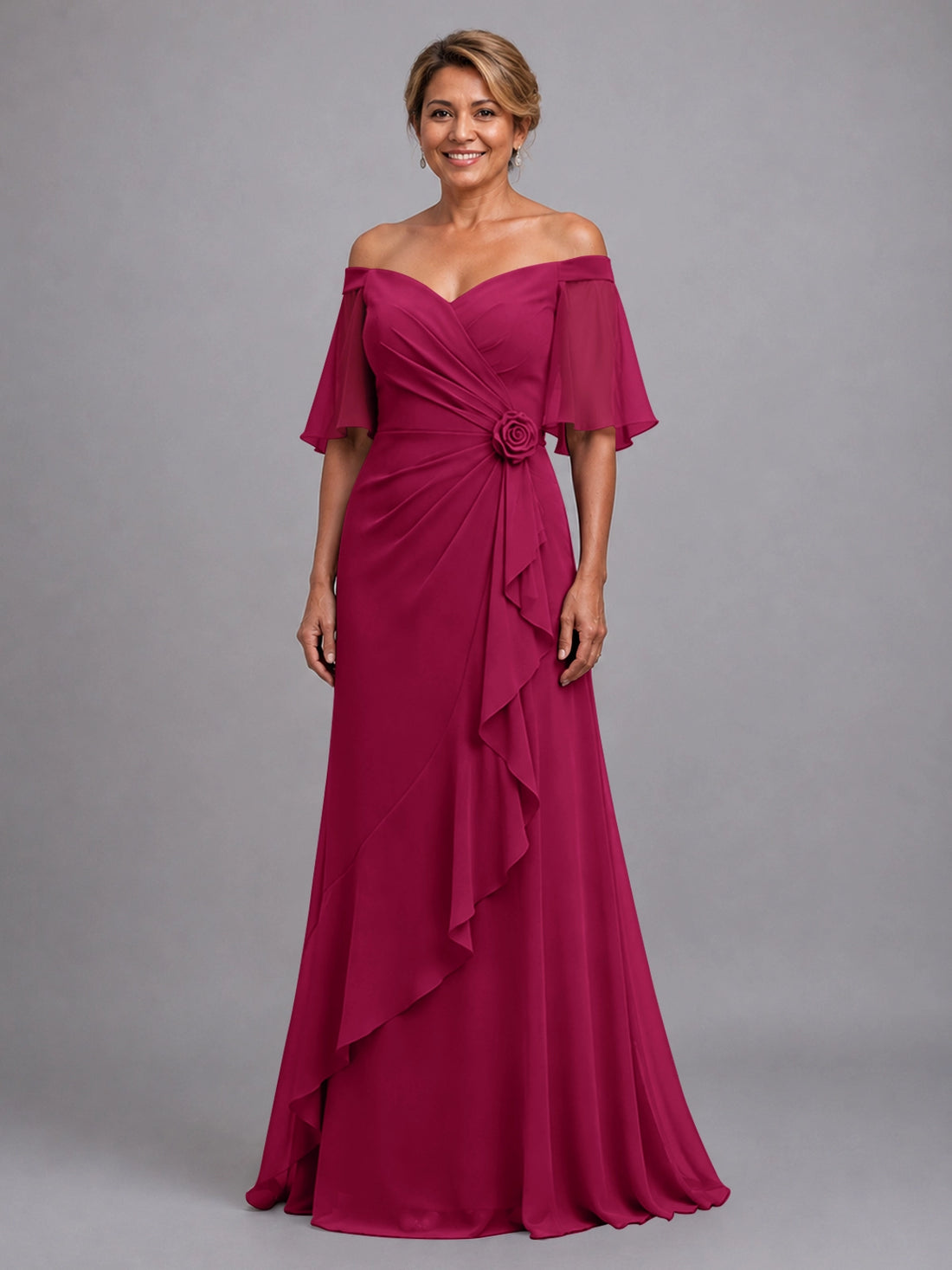 Chiffon Mother of the Bride Dress with 3D Rosette 