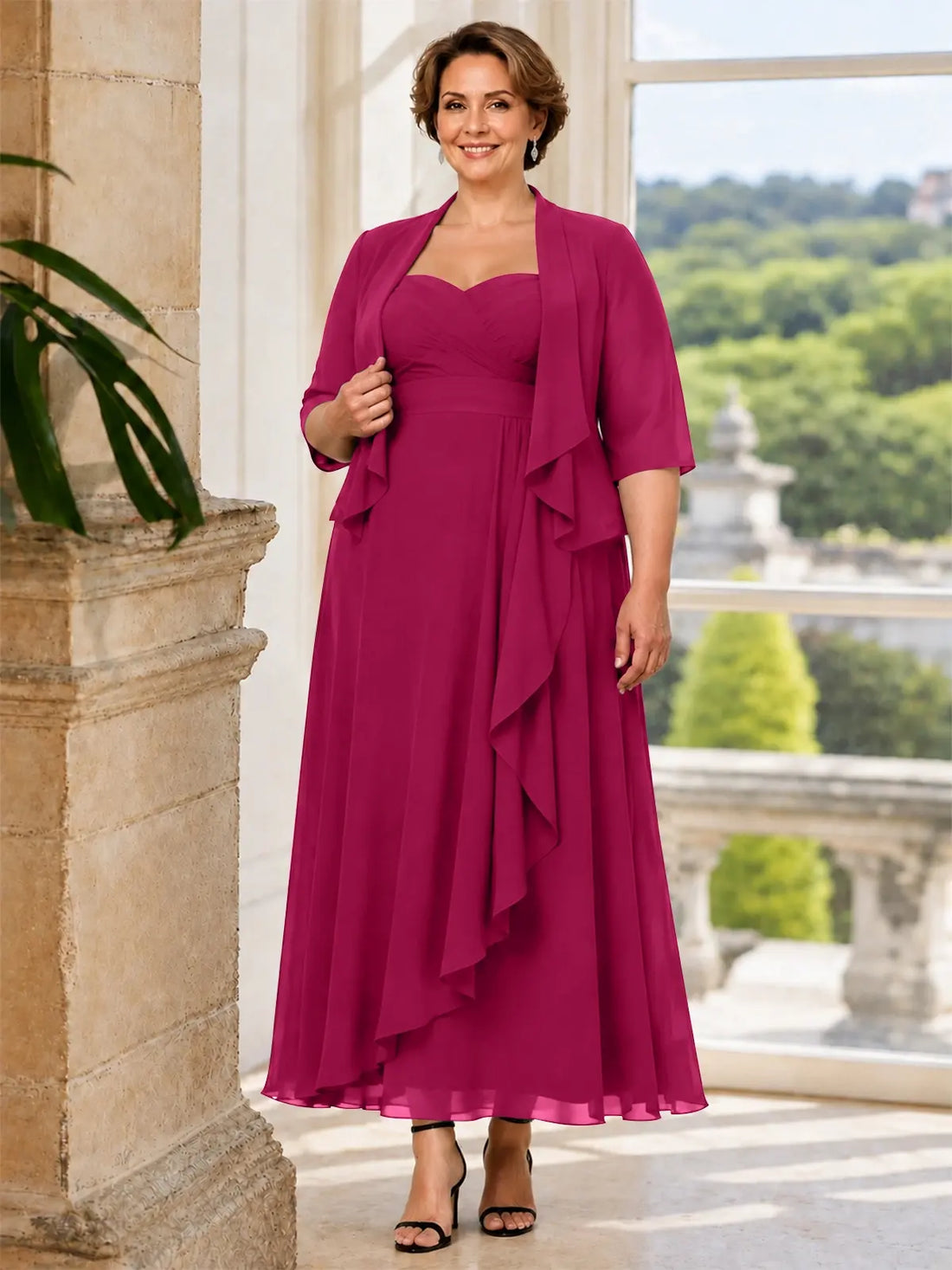 Two-piece Mother of the Bride Dress with Ruffle Design-Plus Size 