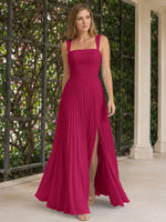 Square Neck Bridesmaid Dress with Pleated Skirt 