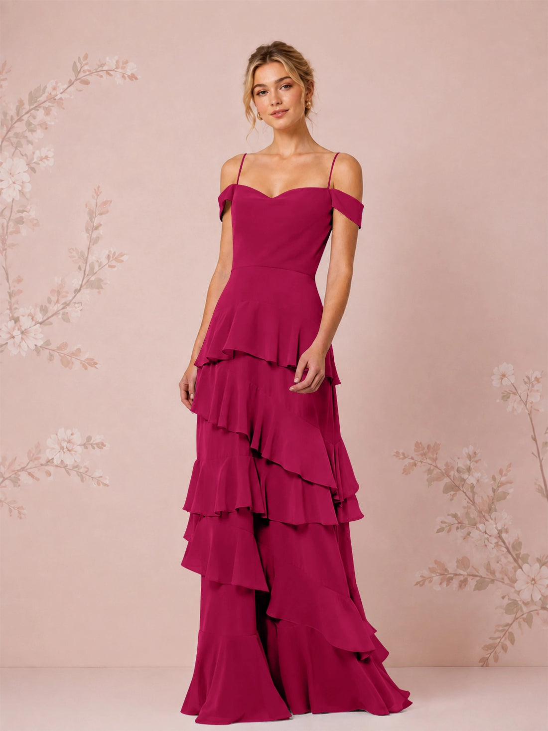 Chiffon Bridesmaid Dress with Tiered Ruffles 