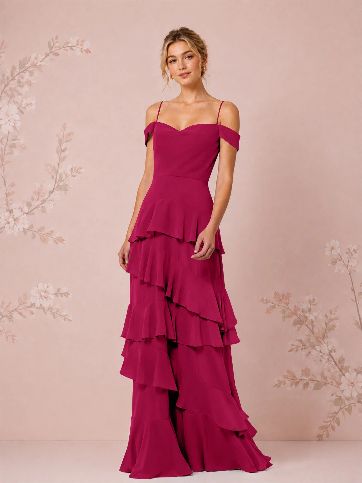 Chiffon Bridesmaid Dress with Tiered Ruffles 