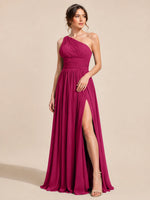 Chiffon Bridesmaid Dress with One-Shoulder Neckline 