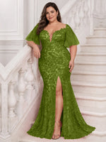 Mermaid Mother of the Bride Dress with V-neck-Plus Size 