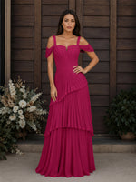 Chiffon Bridesmaid Dress with Cold-Shoulder 