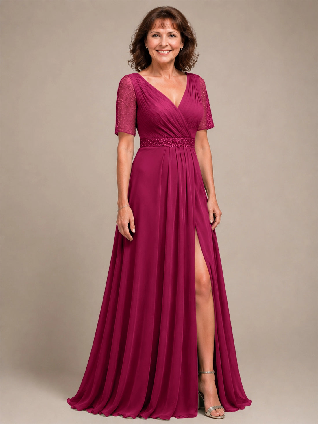 Surplice Neckline Mother of the Bride Dress with Slit 