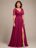 Surplice Neckline Mother of the Bride Dress with Slit 