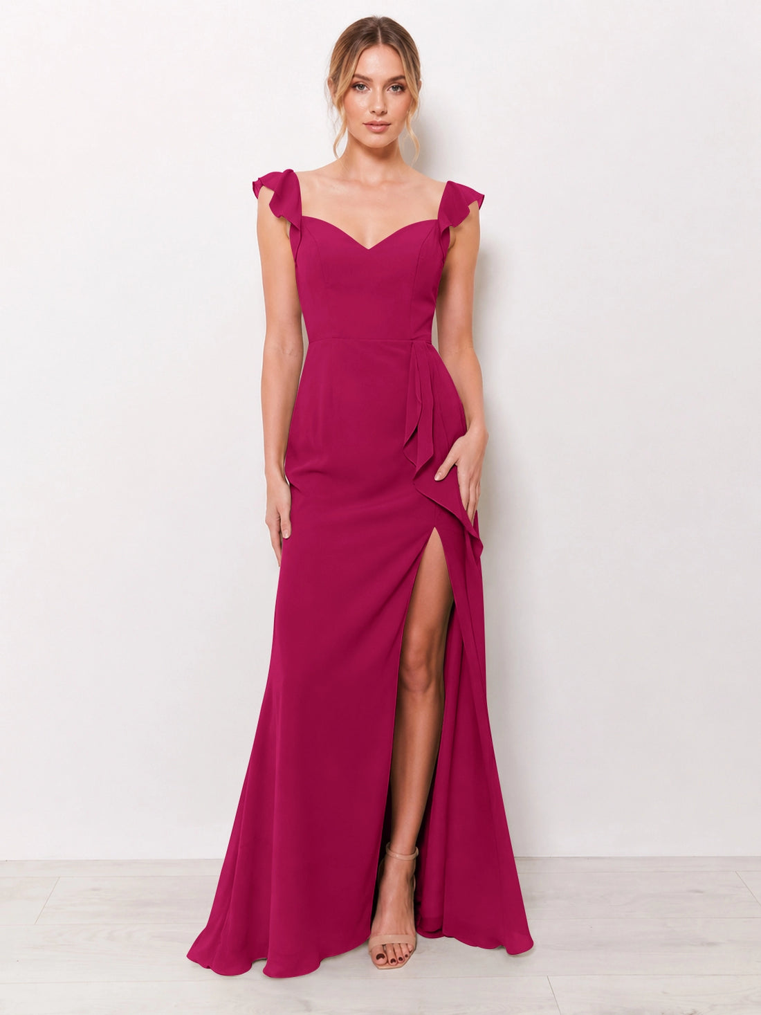 Chiffon Bridesmaid Dress with Ruffle Straps 