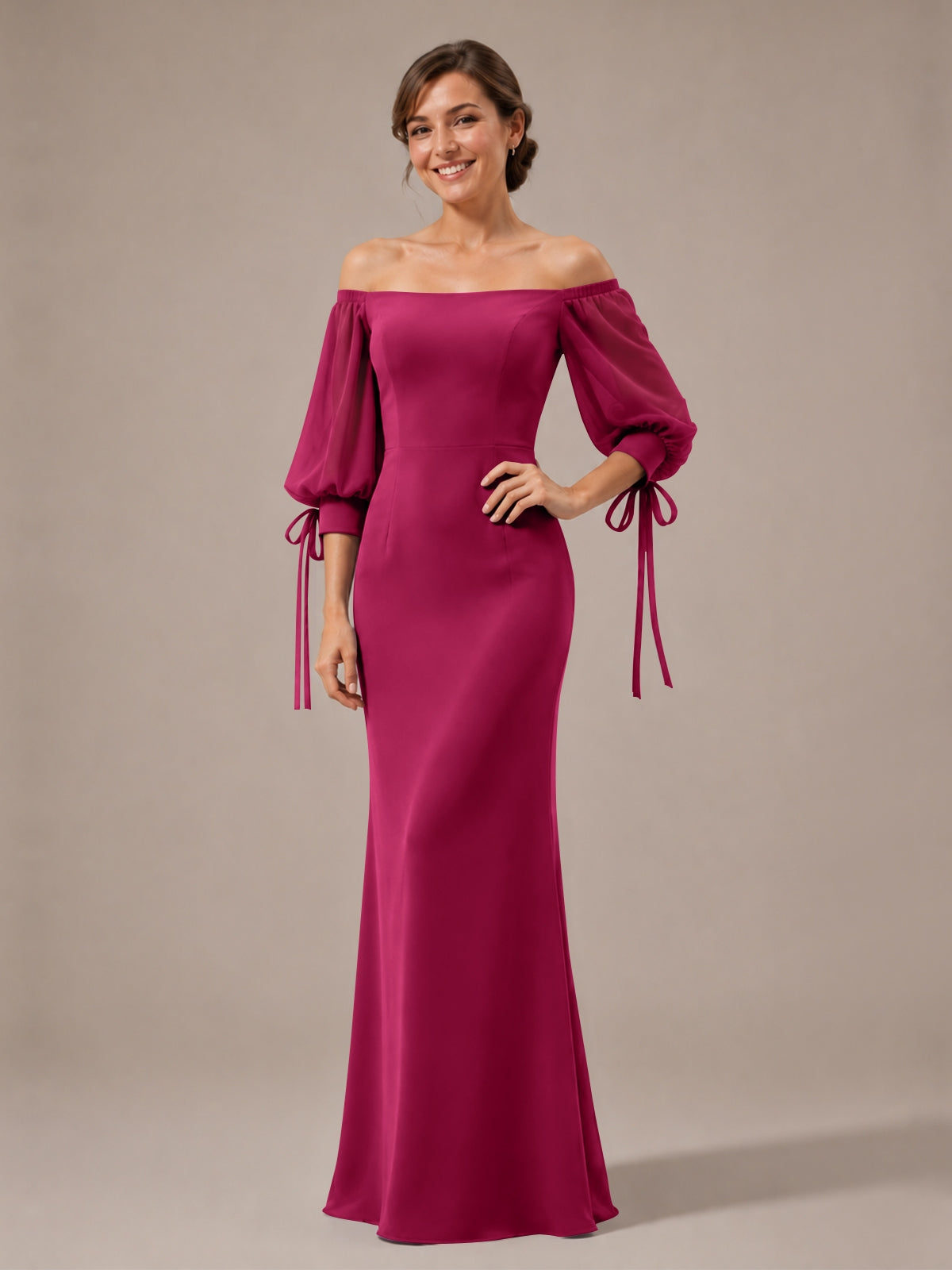 Mermaid Bridesmaid Dress with Puff Sleeves