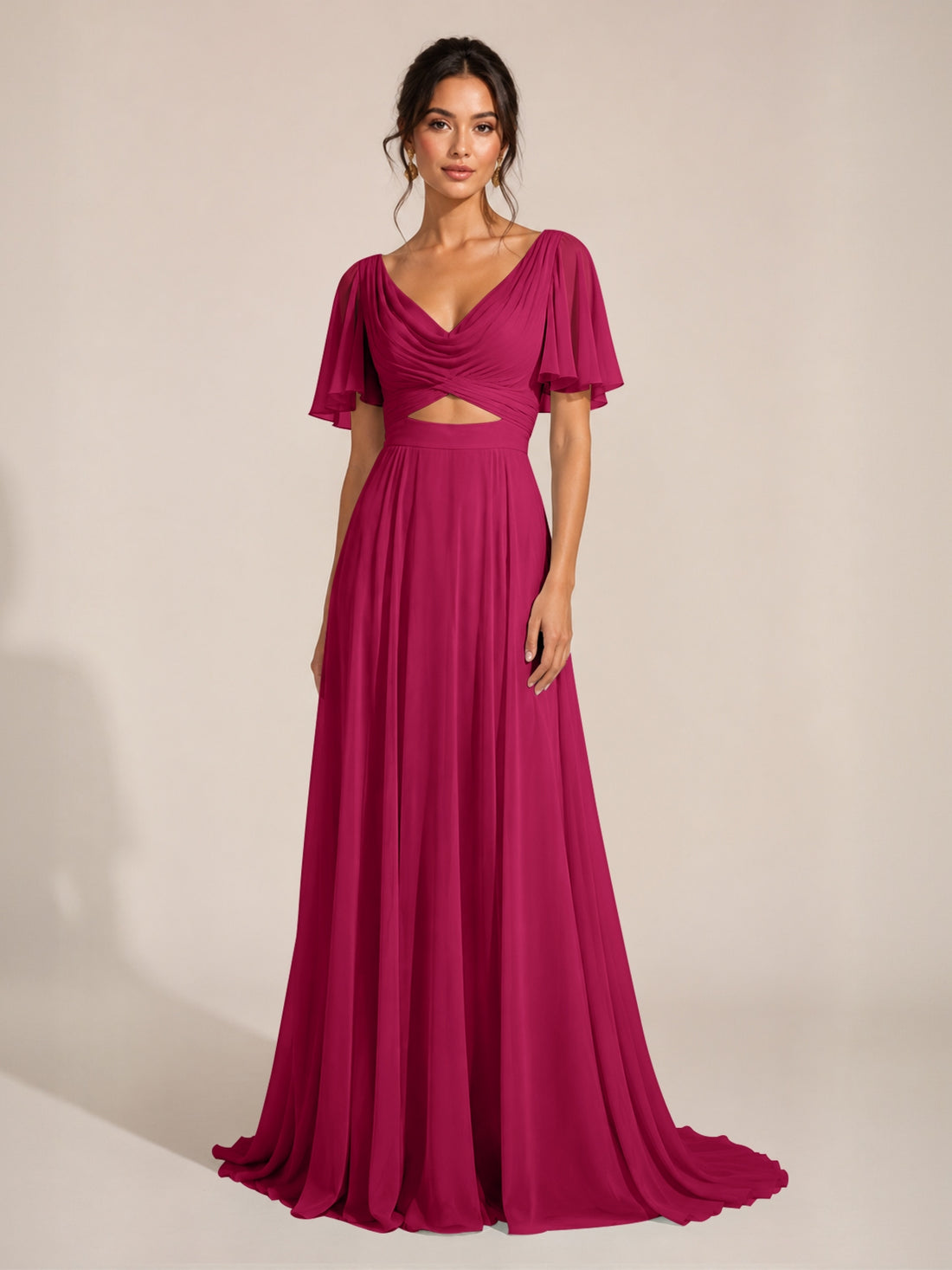 Cowl Neck Bridesmaid Dress with Cut-Out Detail