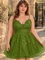 Applique Soft Tulle Mini Dress-Plus Size 