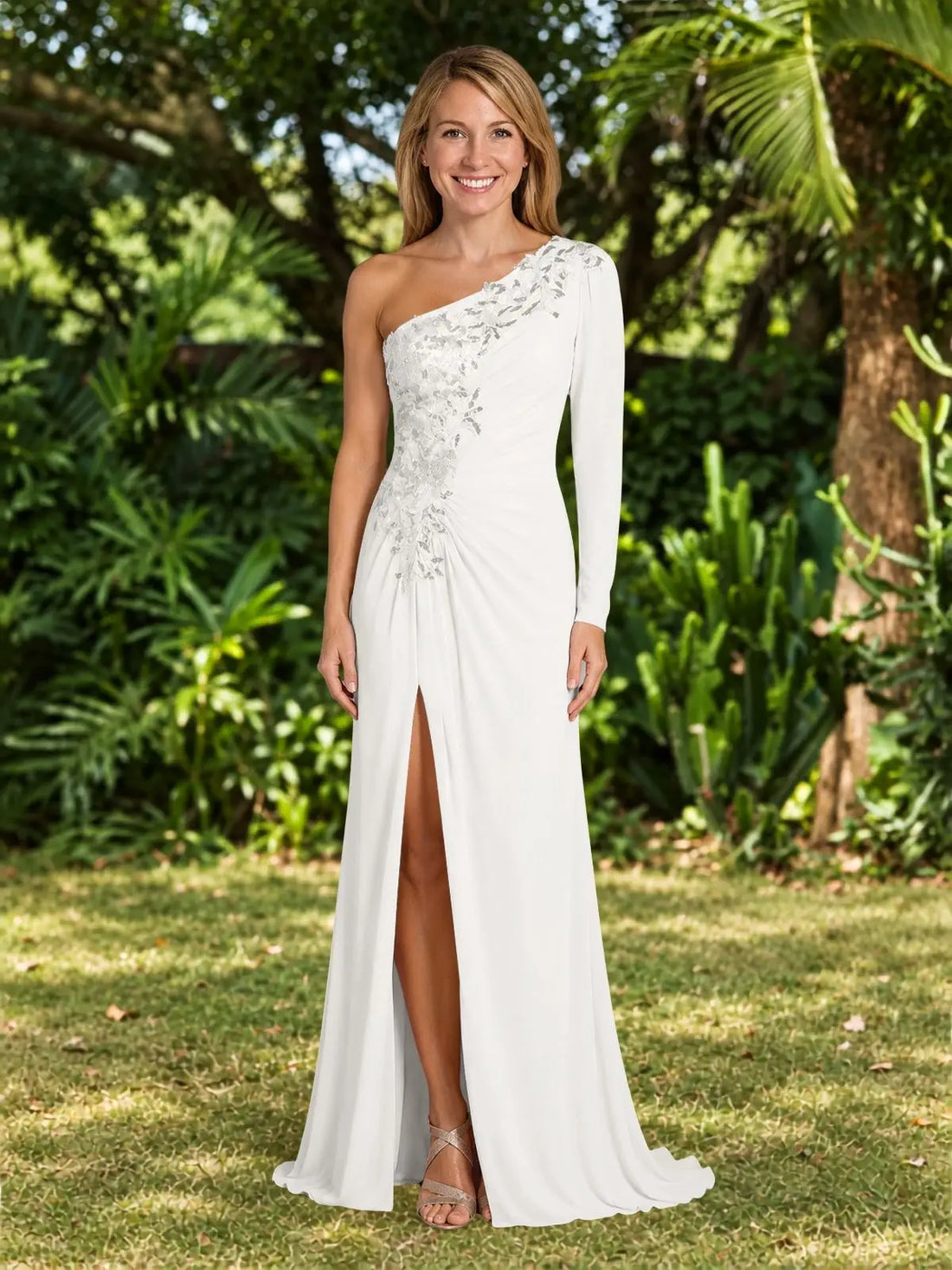 One-Shoulder Mother of the Bride Dress with Appliques