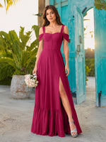 A-line Bridesmaid Dress with High Slit 