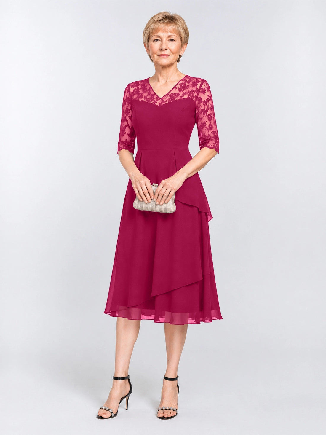 A-line Mother of the Bride Dress with Lace Sleeves 