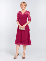 A-line Mother of the Bride Dress with Lace Sleeves 