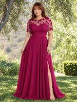 Lace Mother of the Bride Dress with Illusion Neckline-Plus Size 