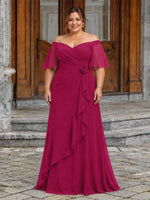 Chiffon Mother of the Bride Dress with 3D Rosette-Plus Size 
