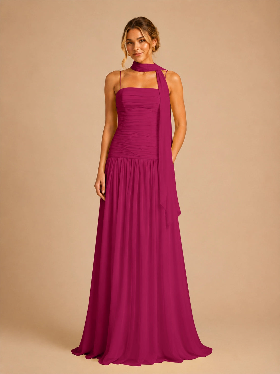 Chiffon Bridesmaid Dress with Scarf Detail 