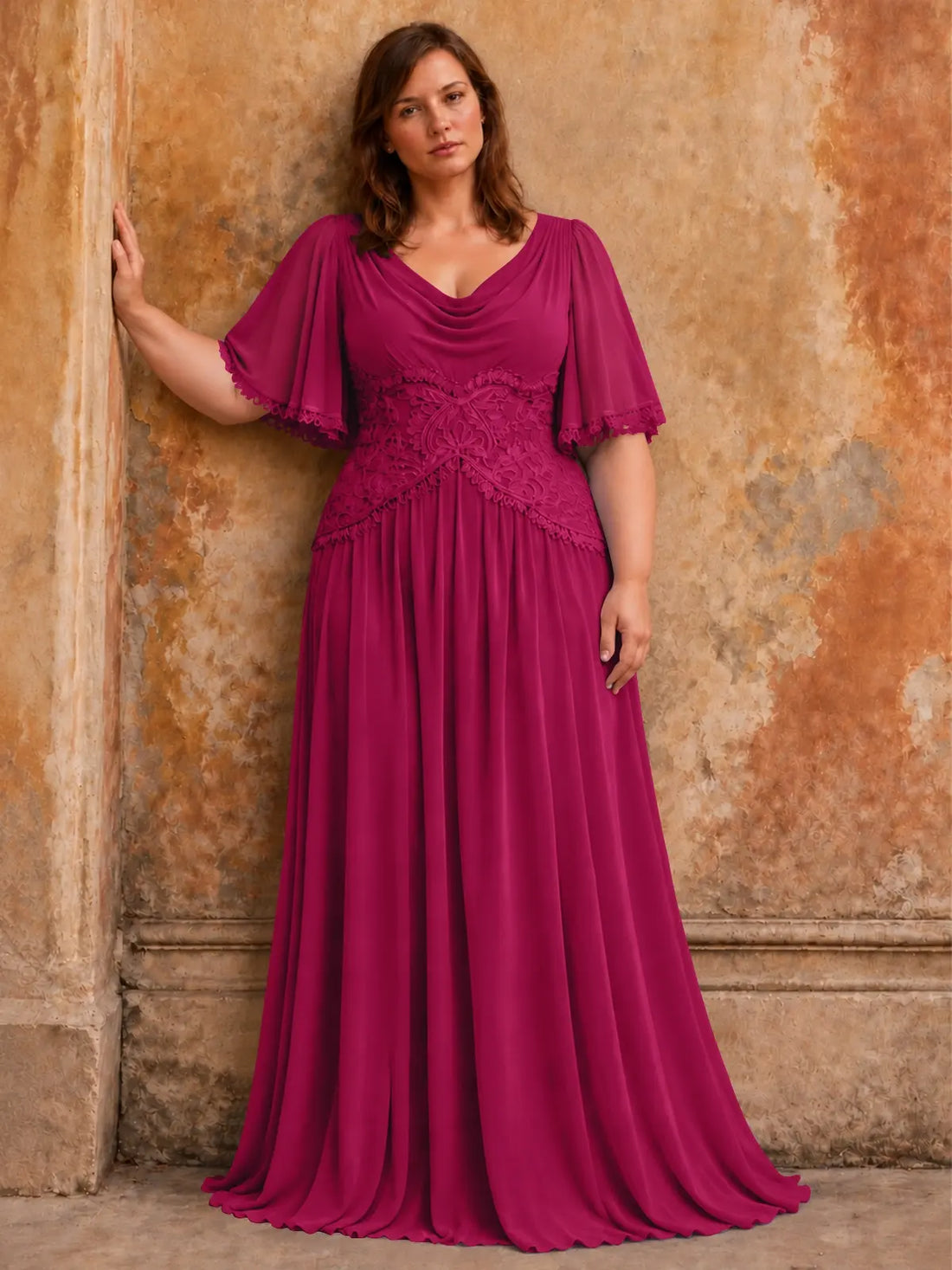 Cowl Neck Mother of the Bride Dress with Applique-Plus Size 