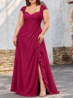 Chiffon Mother of the Bride Dress with Lace Appliques-Plus Size 