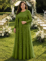 Two-Piece Lace Mother of the Bride Dress with Long Sleeves-Plus Size 