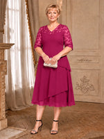 A-line Mother of the Bride Dress with Lace Sleeves-Plus Size 