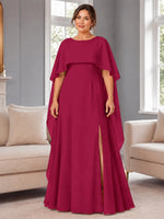 Chiffon Mother of the Bride Dress with Cape Overlay-Plus Size 