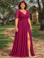 Surplice Neckline Mother of the Bride Dress with Slit-Plus Size 