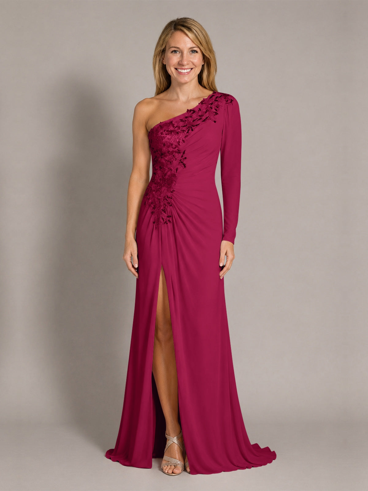 One-Shoulder Mother of the Bride Dress with Appliques