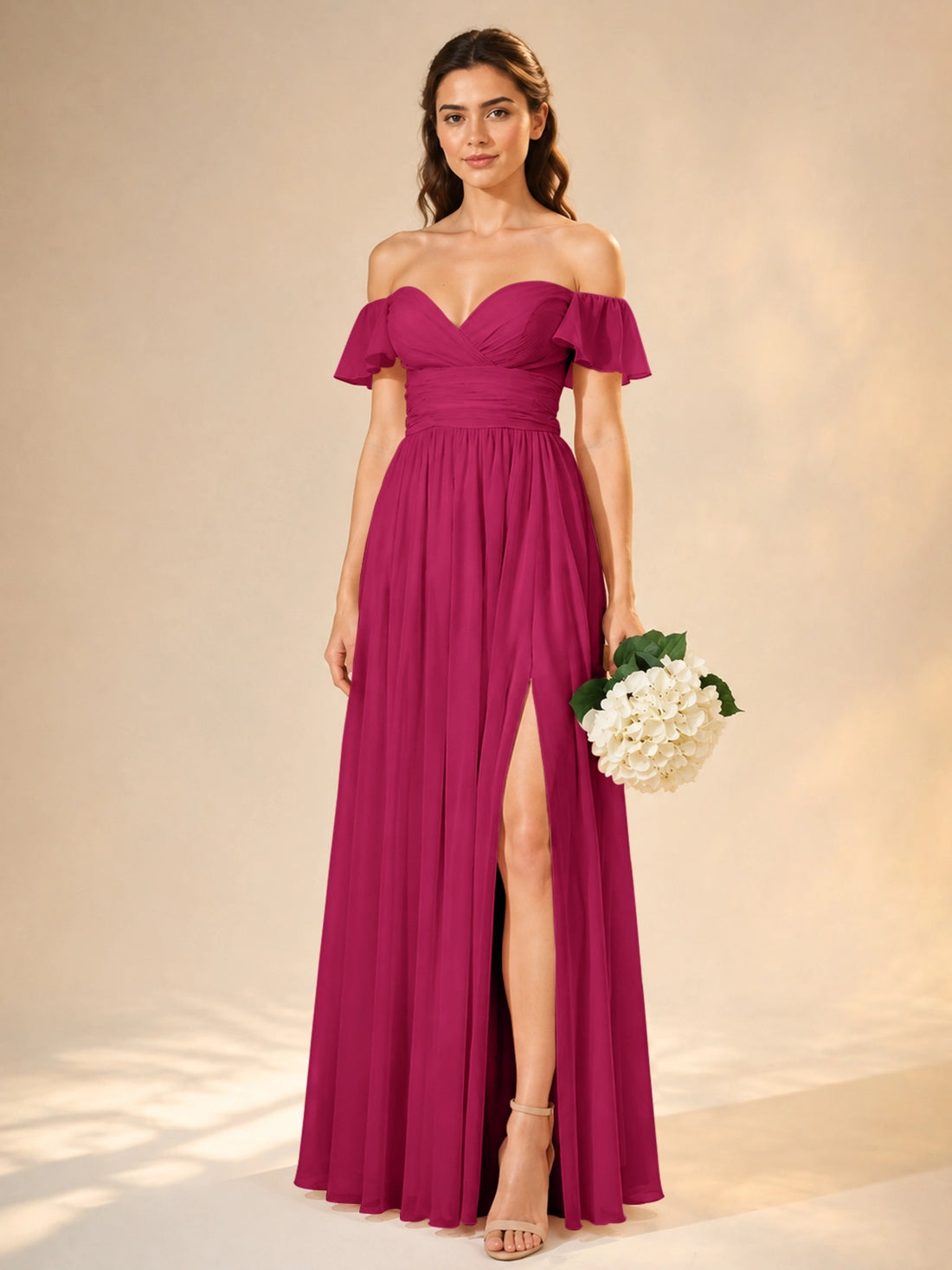 Chiffon Bridesmaid Dress with Cap Sleeves 