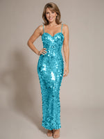 Sequined Tulle Prom Dress with Back Slit 