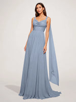 Chiffon Bridesmaid Dress with Draped Scarf 